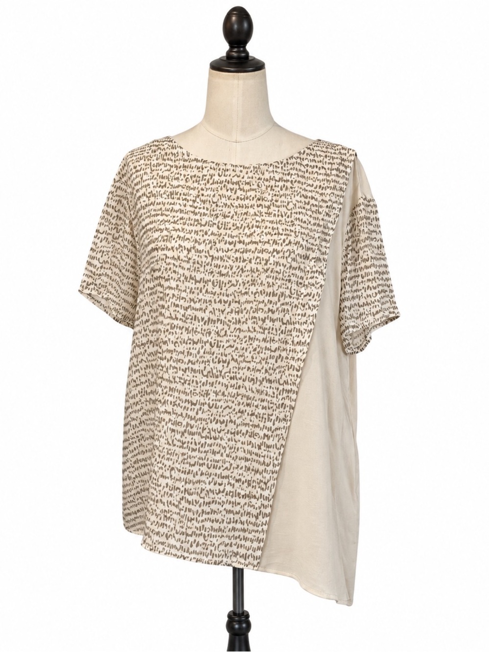 Yargici Size L Asymmetrical Mixed Print Tunic Blouse Lagenlook
